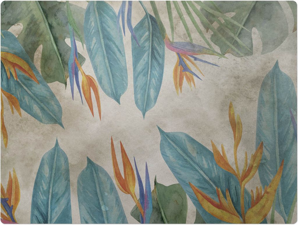 Exotische Blätter und Blumen – Bodenschutzmatte – Stuhlunterlage 120x90 cm – Rutschfest – Hartbodenmatte