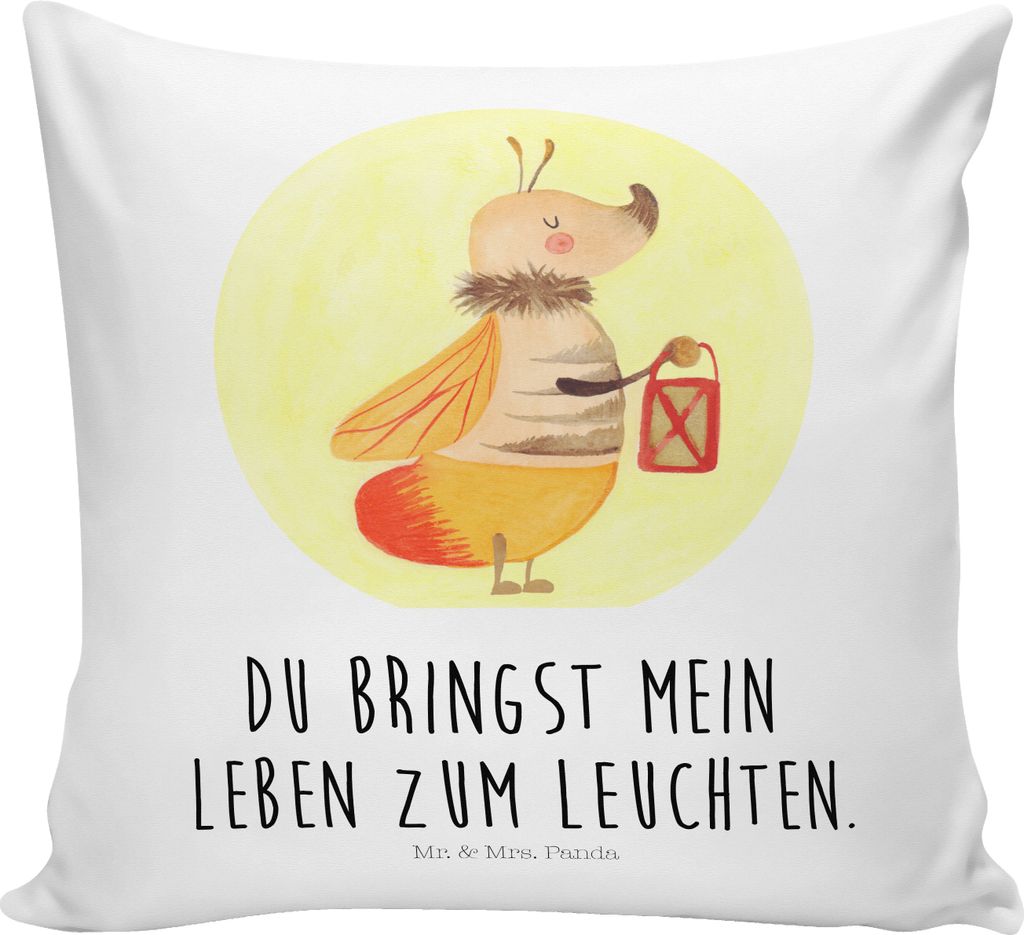 Mr. & Mrs. Panda Deko Kissen Glühwürmchen - Weiß - Geschenk, Verlobung, Zierkissen, Liebe, Liebesspruch, Bedrucktes, Heiratsantrag, Leuchten, 40...