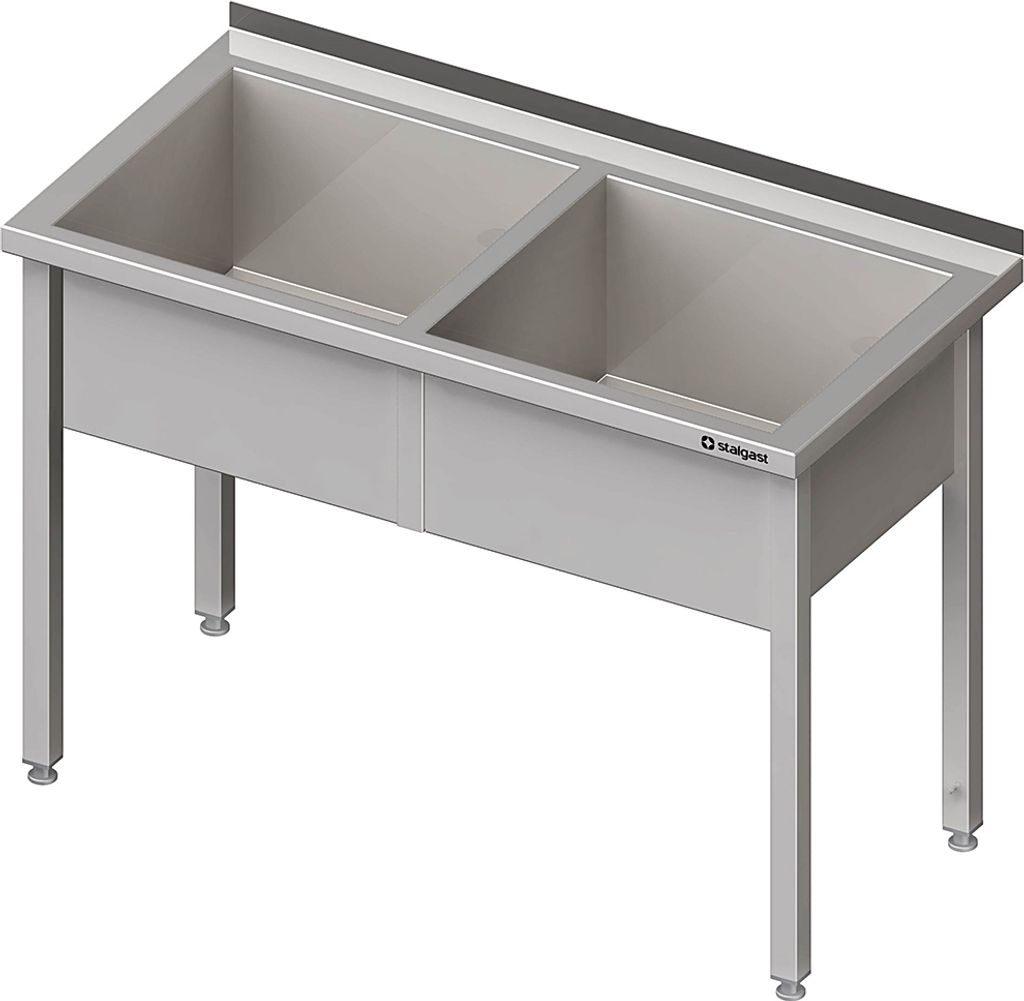 Topfspüle mit zwei Becken, 1200x600x850 mm, 300 mm Beckenhöhe, mit Aufkantung, verschweißt