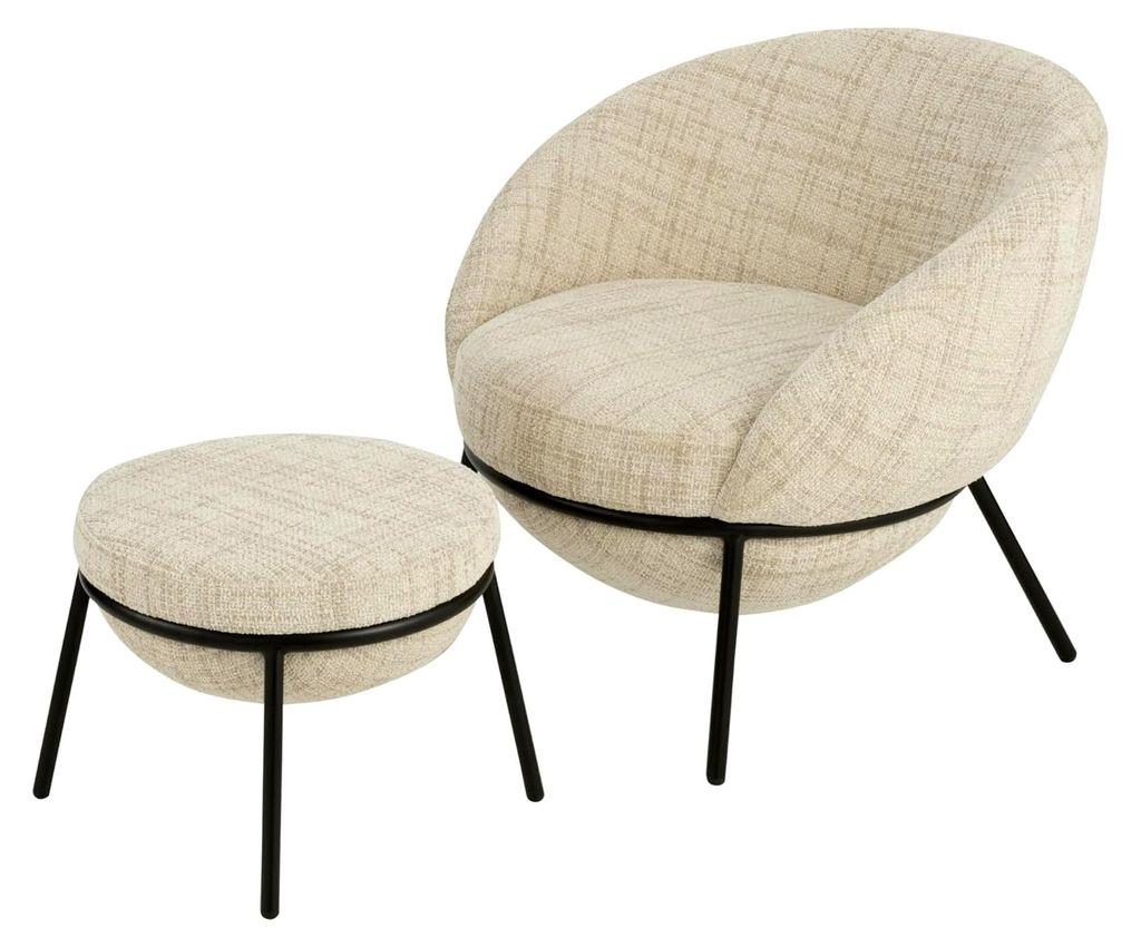 Lounge-Stuhl mit Hocker - Stahl - Beige/Schwarz