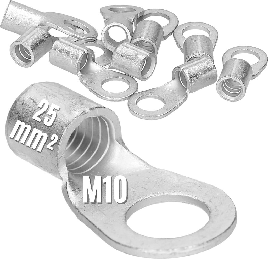 10 Stück Kalitec Q25-10 Quetschkabelschuh 25mm² M10 I Unisoliert I Dornpressung I Für mehr-, fein- und feinstdrähtige Leiter I Kabelschuh 25mm...