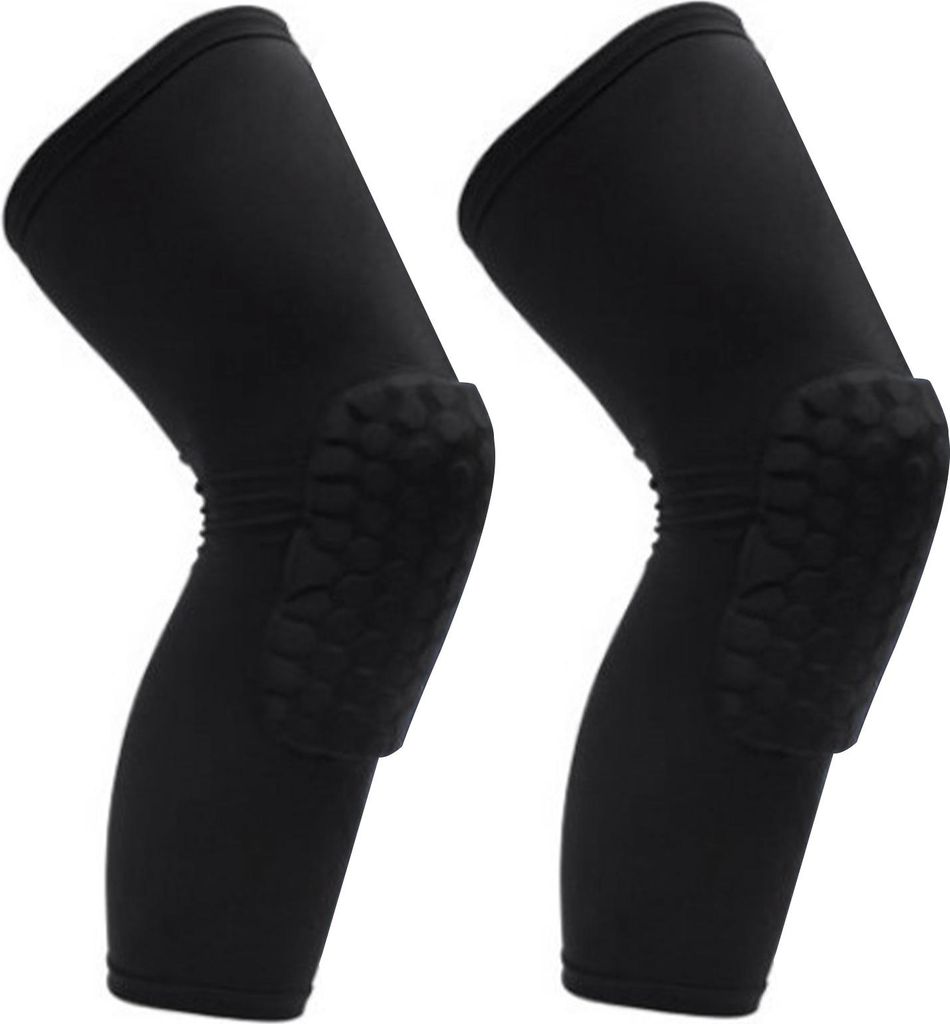 2PCS Knieorthese Unisex Verlängerte Waben-Antikollisions-Kompressionsmanschette für Basketball Schwarz L Für 175-185CM Körpergröße