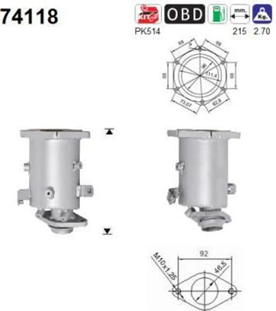 Catalyseur AS 74118 OE B08A0AU000 pour Nissan Almera et Primera