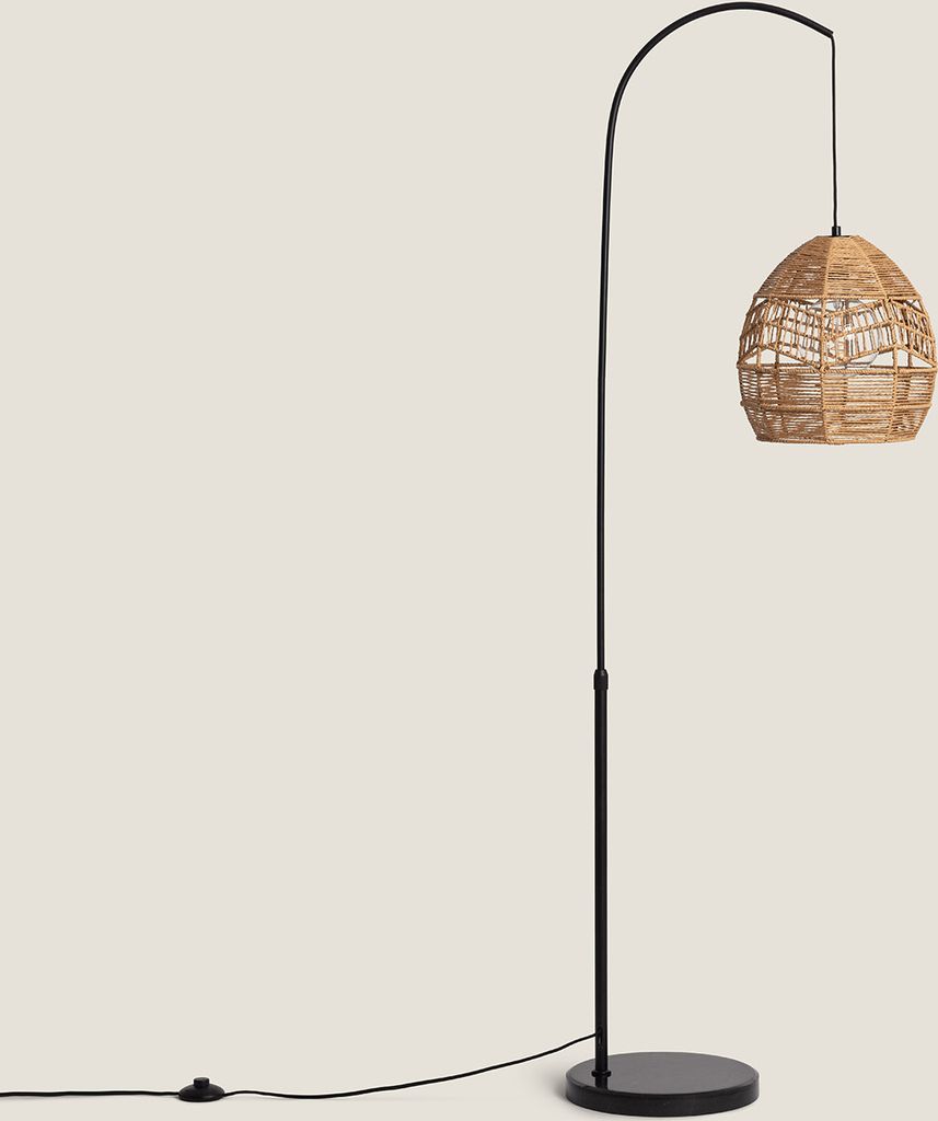 Stehlampe Beyawo, Natürlich, aus Metall und geflochtenem Papier, 166 cm hoch