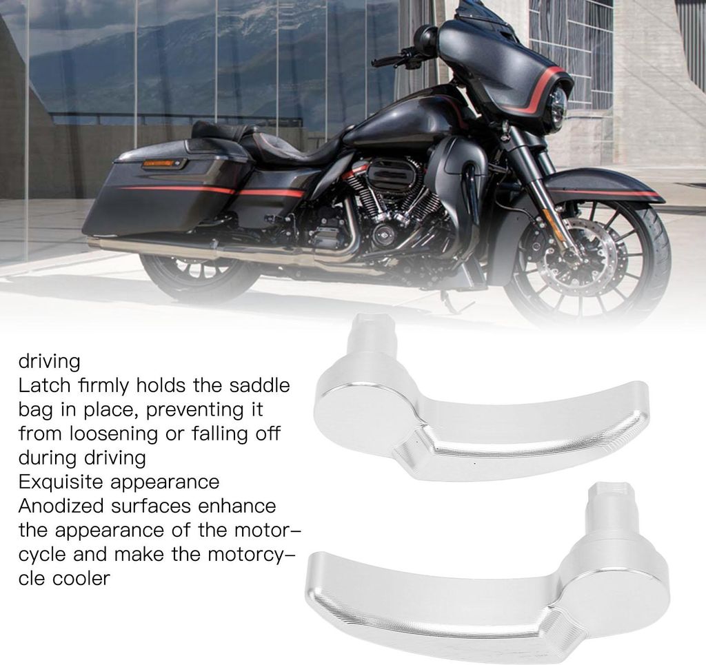 1 Paar Satteltaschen-Verriegelungssatz, eloxiertes Finish, Satteltaschenheber für Ultra Limited FLHR FLHT FLHX FLHTK 2014 bis 2023, Silber