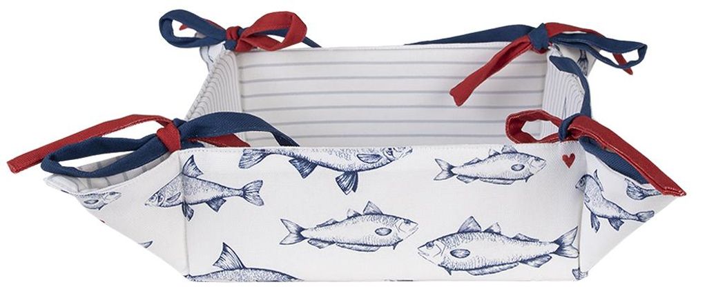 Clayre & Eef Panier à pain 35x35x8 cm Blanc Bleu Coton Image du produit 