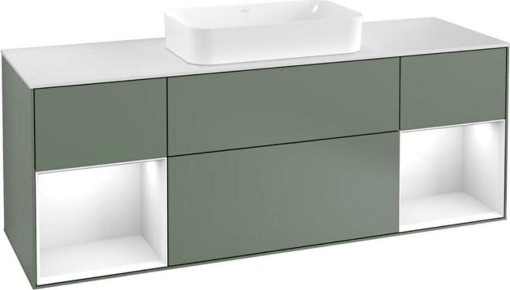 V&B Waschtischunterschrank Abdeckplatte wh. m Finion 160x60cm, Reg glo wh. Lac, Oli. m Lac