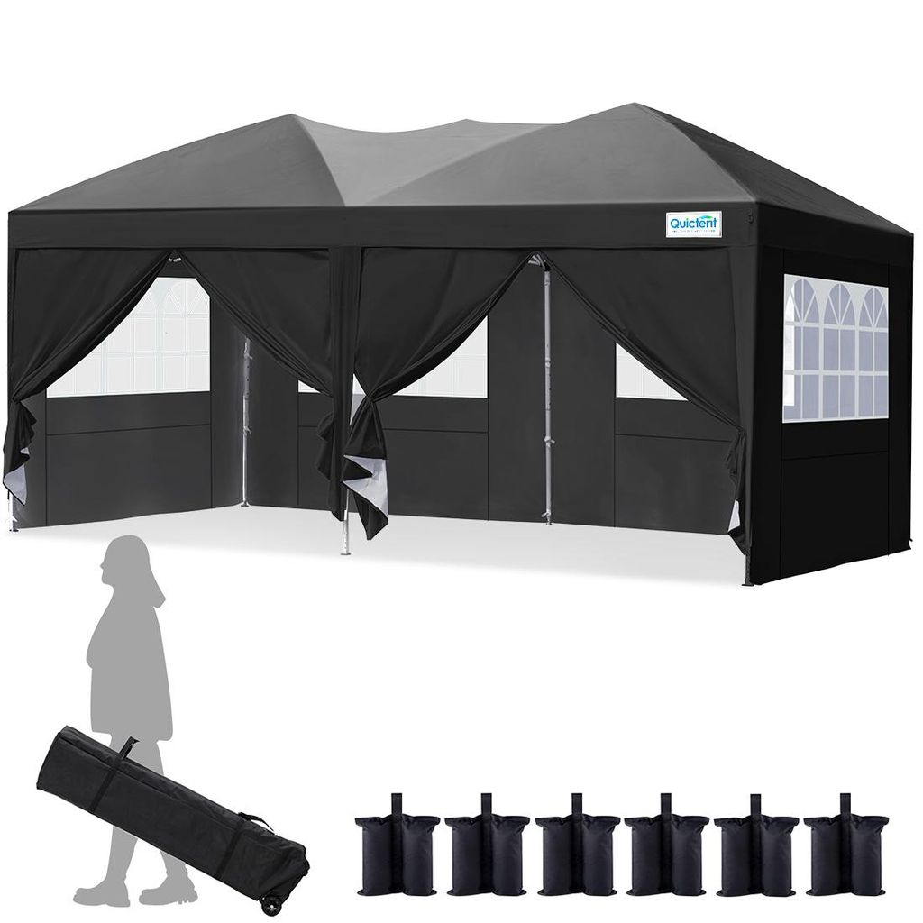 Quictent Faltpavillon 3x6m mit 6 Seitenwänden,Pop up Gartenpavillon mit Rollentasche,Pavillon Partyzelt 3x6 wasserdicht stabil,für Party, Fest,UV...