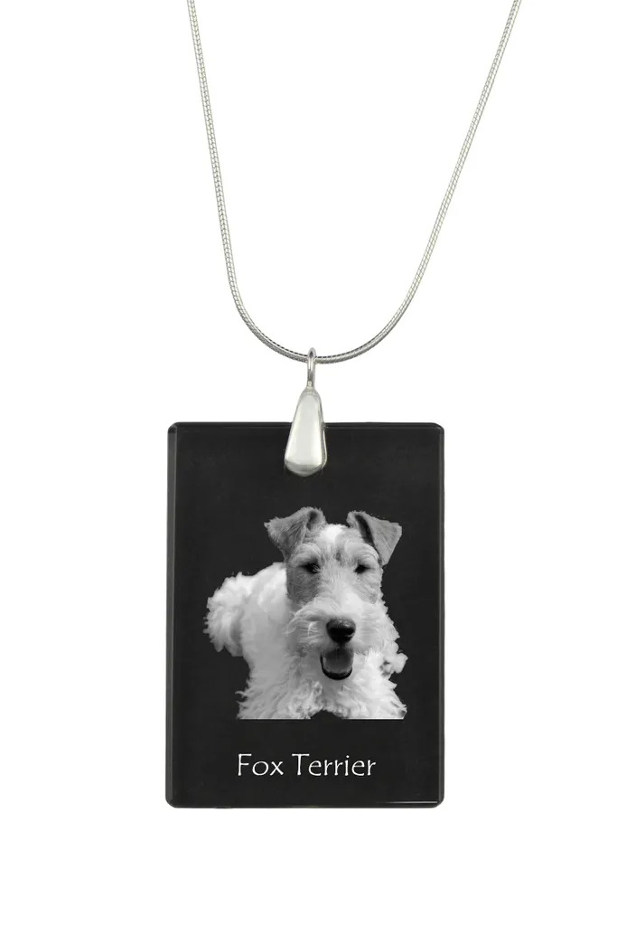 Pendentif Fox-terrier à poil dur en argent 925 et cristal gravé 25x35mm