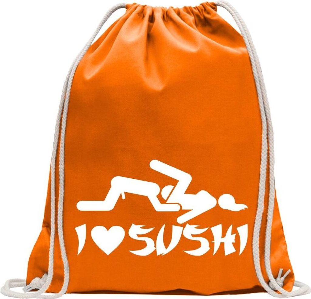 Kiwistar - Turnbeutel - mandarin - I Love Sushi Motiv1 - Fun Rucksack Sport Beutel Gymsack Baumwolle mit Ziehgurt