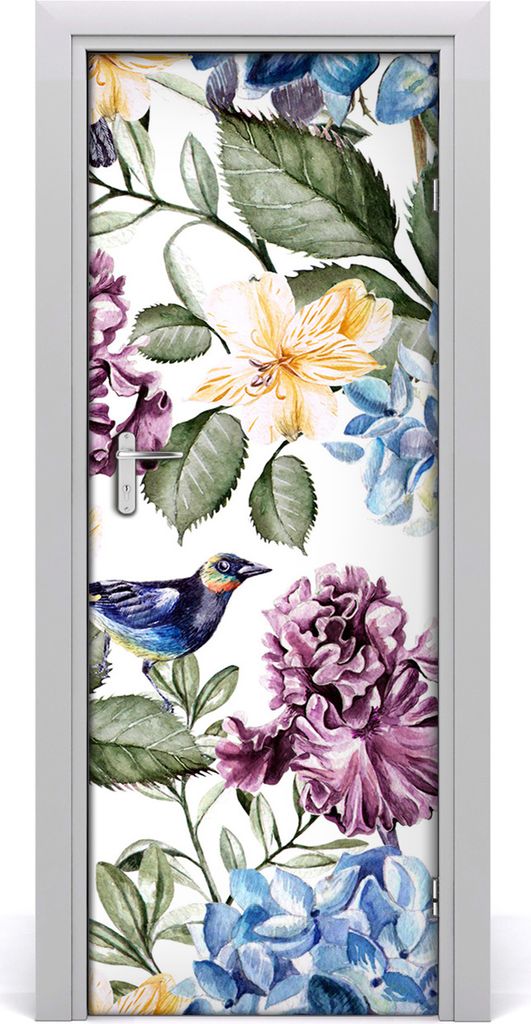 Tulup Türaufkleber 75x205 cm Dekorative Aufkleber Selbstklebend Wasserdichte Tapete Abnehmbar Schlafzimmer Wohnzimmer Wohnkultur - Blumen und Vögel