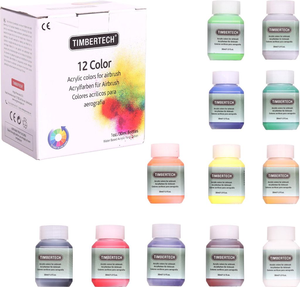 Acrylfarben Für Airbrush-Malerei 12 Farben 30Ml Auf Wasserbasis