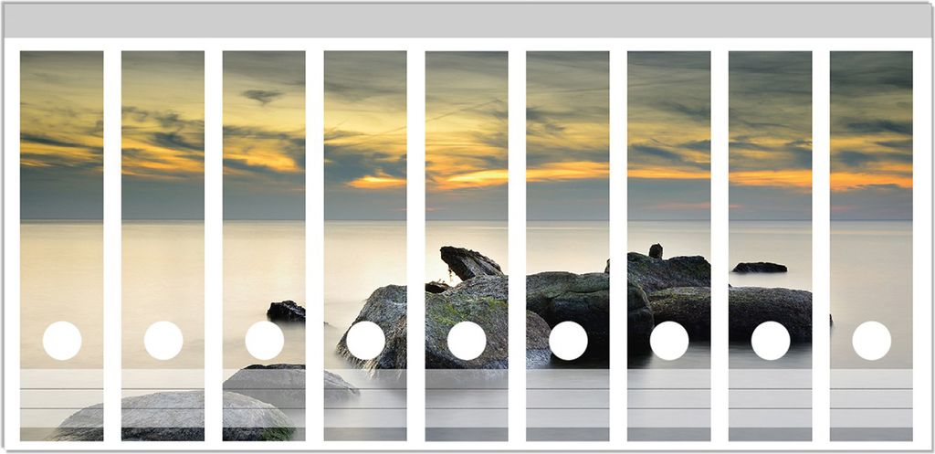 Wallario Ordnerrücken Sticker, selbstklebend für breite Ordner, 9 Stück, Motiv Mystische Felsen im Meer