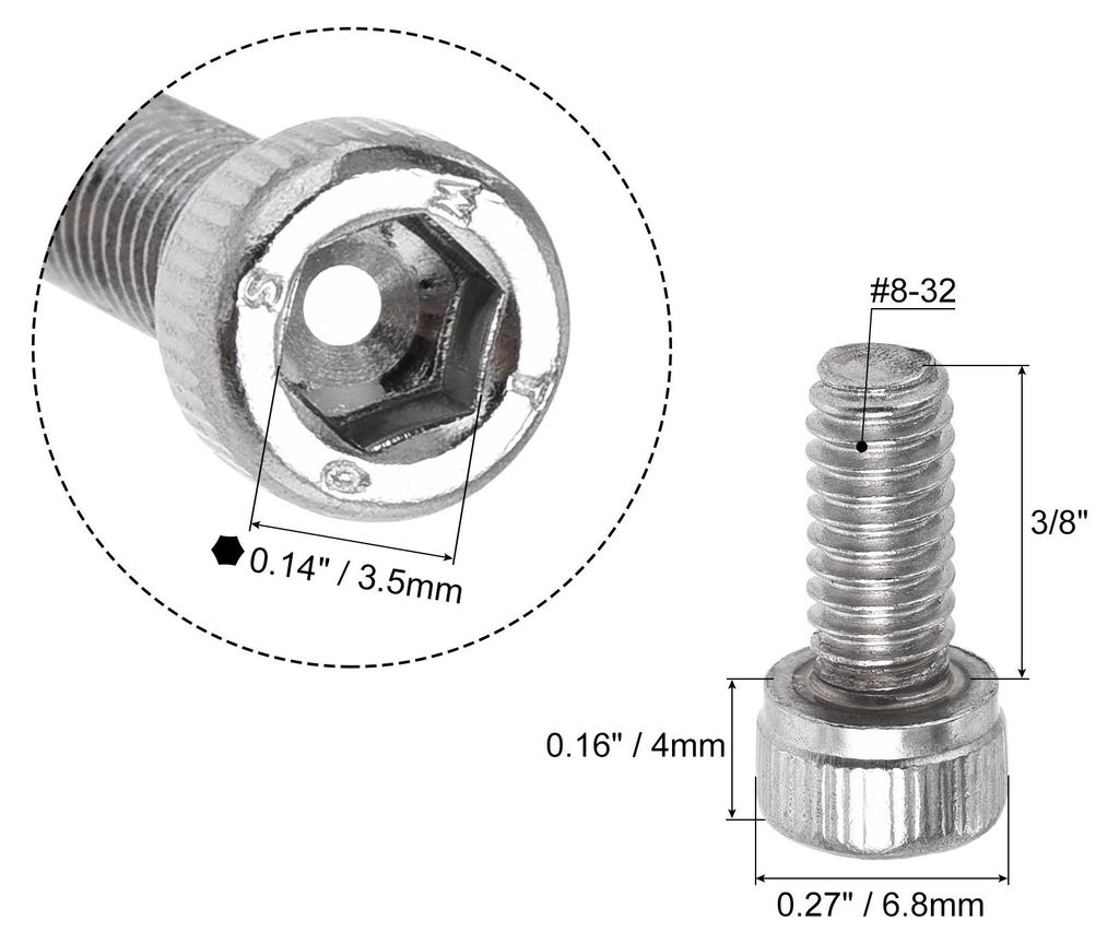 25 Stš¹ck Zylinderschrauben Innensechskant Schrauben Bolzen 304 Edelstahl Poliert #8-32x3/8"