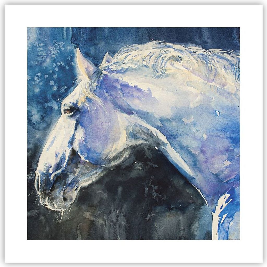 Poster - Poster ohne Rahmen - Pferd Aquarell Porträt - 40x40 cm - Wand Bild - Wanddeko - Wandbilder - Kunstposter - Wandposter - Bilder - Kunstdru...