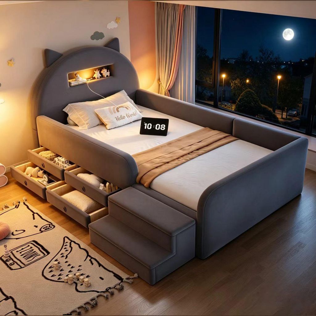 Lit enfant 90x200 cm avec veilleuse et port USB, lit simple Image du produit 