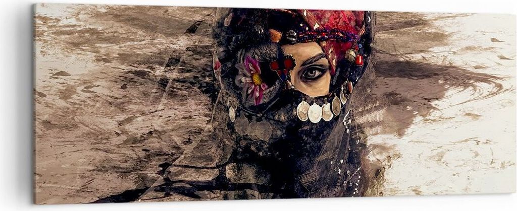 Bild auf Leinwand - Leinwandbild - Frau Folklore - 140x50cm - Wand Bild - Wanddeko - Wandbilder - Leinwanddruck - Bilder - Kunstdruck - Wanddekorat...