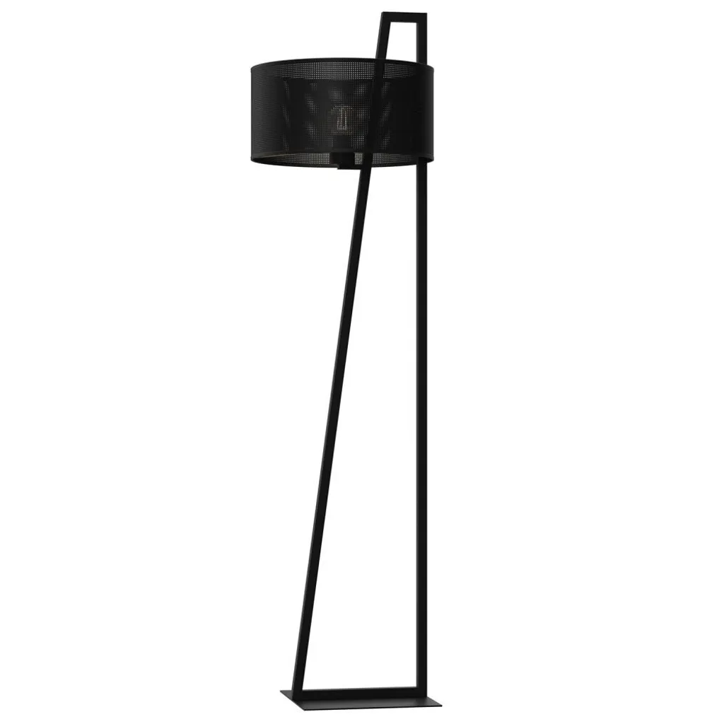Lampadaire industriel Loft en métal noir avec abat-jour grillagé