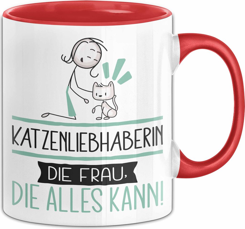 Katzenliebhaberin Geschenk Tasse Becher Die Frau Die Allen Kann Geschenkidee für eine Katzenliebhaberin Lustig (Rot)
