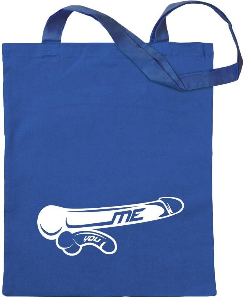 Kiwistar - Baumwolltasche - royalblau - Me vs. You - Größenvergleich - Tragetasche Stoffbeutel Umhängetasche langer Henkel