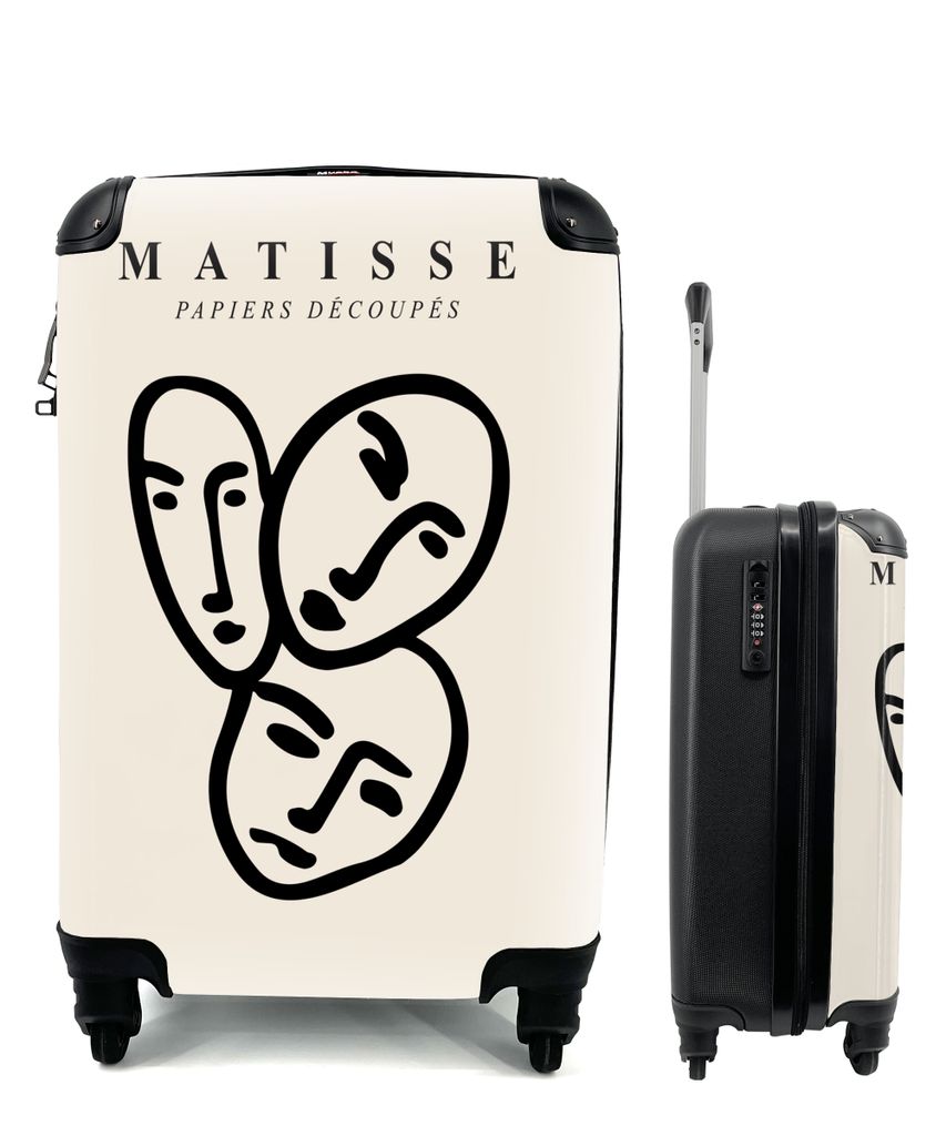 MuchoWow Koffer Handgepäck Trolley Rollkoffer Kleine Reisekoffer mit 4 Rollen - Matisse - Gesicht - Porträt - Schwarz - Cabin Size < 55x40x23 c...