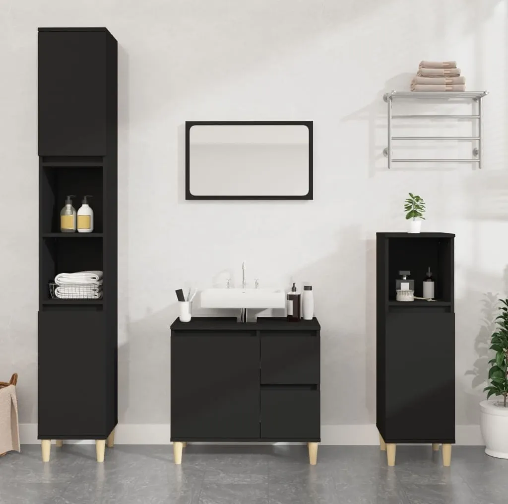 Armoire de toilette ZMH noire 60 cm de haut en bois composite durable