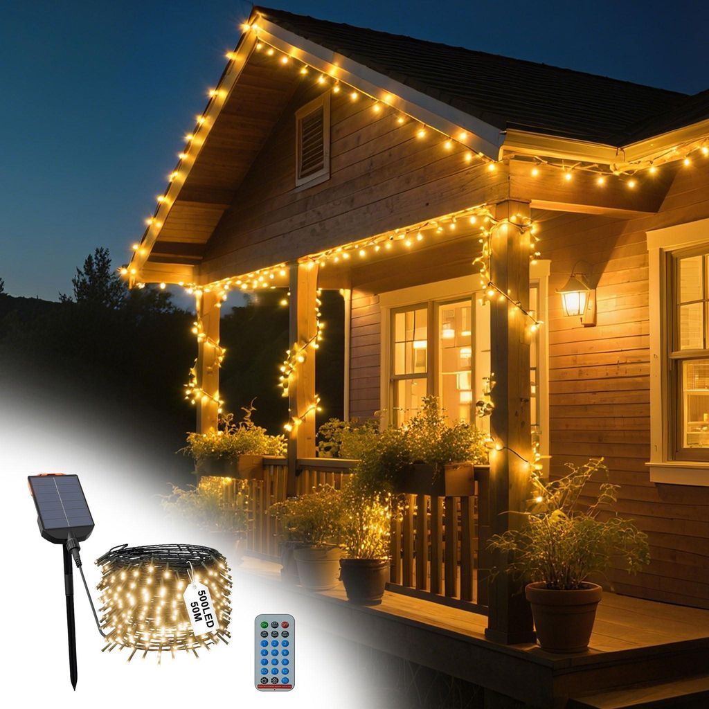 FIVMEN Solar Lichterkette 50M 500LED Warmweiß, Solar Weihnachtsbeleuchtung Lichterketten mit 8 Modi & Timer für Ostern, Halloween, Garten, Balkon...