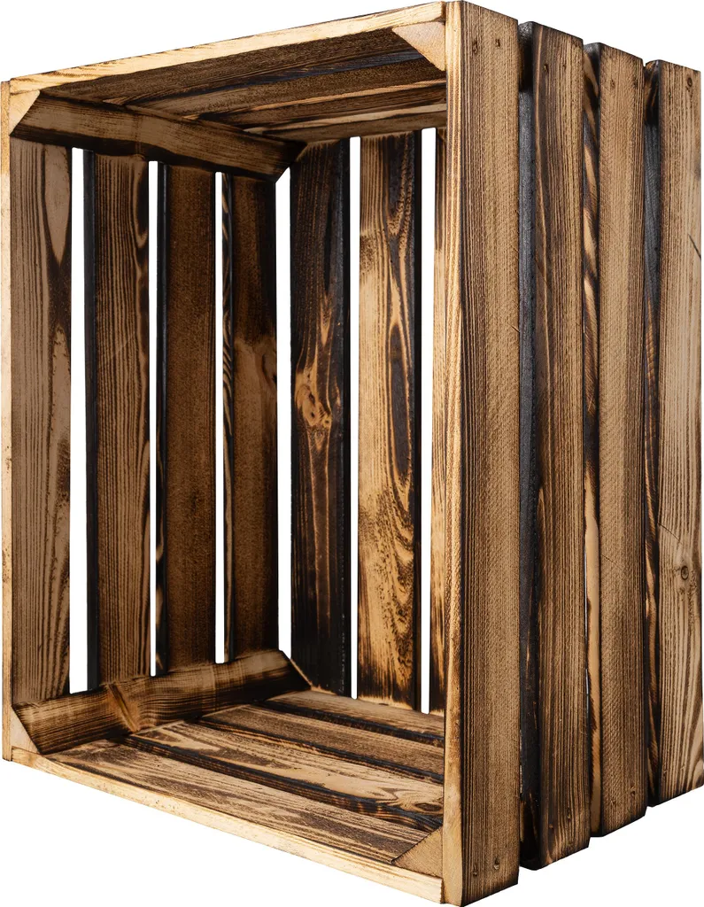 Caisse Bois Flammé 50x40x30 cm - Grande Boîte Rangement Vintage