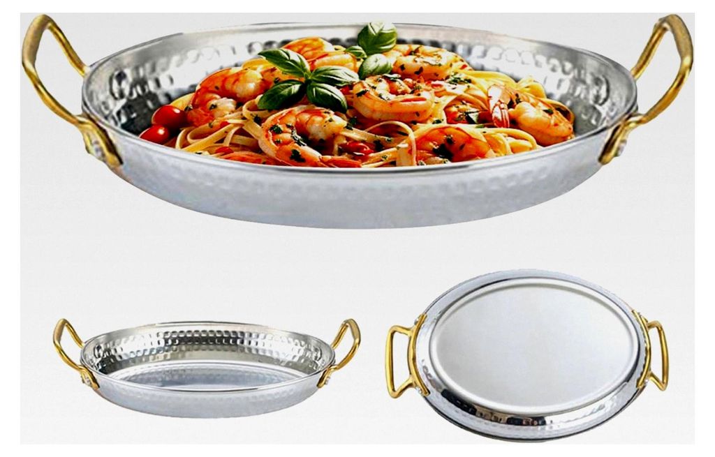 Edelstahl Bratpfanne, Paella-Pfanne - Mit zwei Griffen für die Küche, Outdoor, Camping, Feste und Restaurants