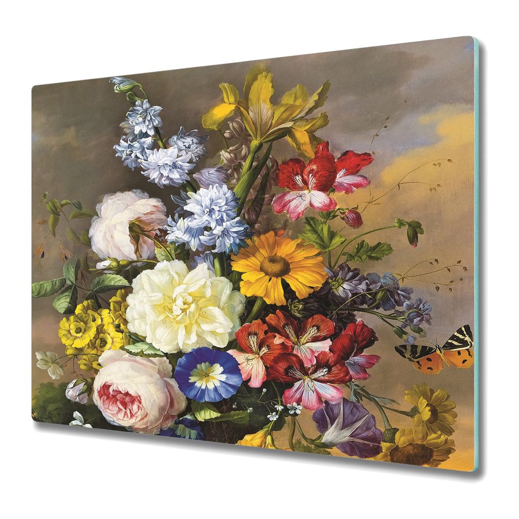 Küchenschneidebrett - Glasschneidebrett - Herdabdeckung - 60x52 - Vintage-Bouquet