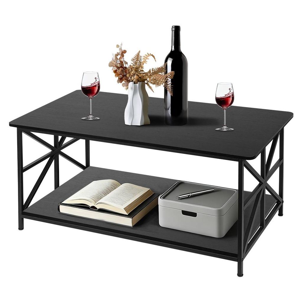 2 Ebenen Couchtisch für Wohnzimmer,Rechteckiger Sofatisch Beistelltisch mit Ablage,Holz + Metallgestell,für kleine Räume,Home Office 100x52x47,5cm