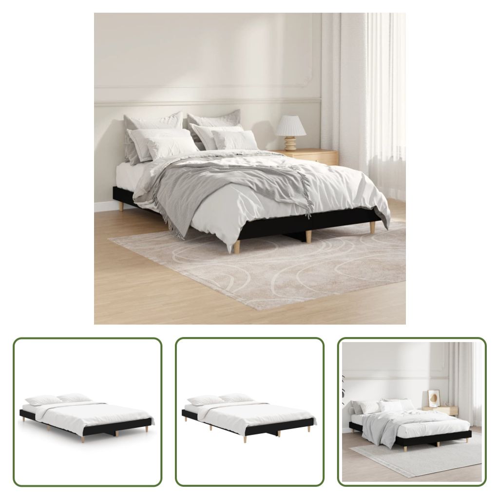 The Living Store Bettgestell Schwarz 120x190 cm Holzwerkstoff