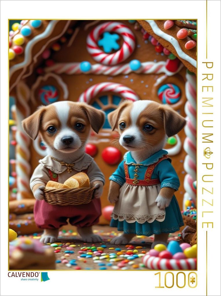 CALVENDO Puzzle Hänsel und Gretel Hundewelpen | 1000 Teile Lege-Größe 64x48cm Foto-Puzzle für glückliche Stunden