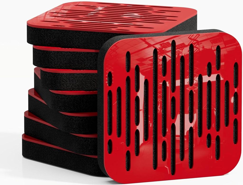 8er-Pack– Mini-Akustikpaneel für Schallabsorption & Diffusion|23x23cm| Schallreduzierung – Reflexionskontrolle|WAVE-d | Rot glänzender Kunsts...
