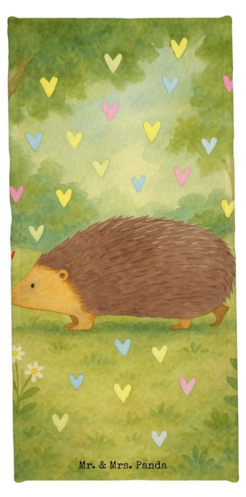 Mr. & Mrs. Panda Handtuch Igel Herzen Design - Weiß - Geschenk, Liebe, Badehandtuch, Kuss, Frottier, Vertrauen, Duschtuch, Badhandtuch, Herz, Lust...