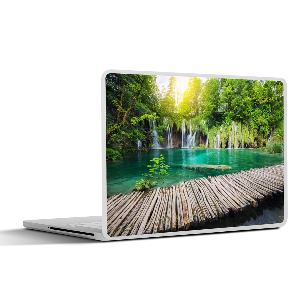 MuchoWow Laptop Aufkleber Sticker Cover Brücke - Wasserfall - Natur 40x30 cm - Laptop Dekoration - Selbstklebend
