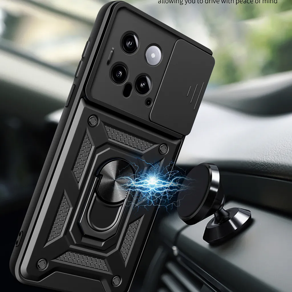Custodia Magnetica Con Anello Supporto Per Xiaomi 14T Pro – Protezione Fotocamera Scorrevole, Antiurto (Blu)