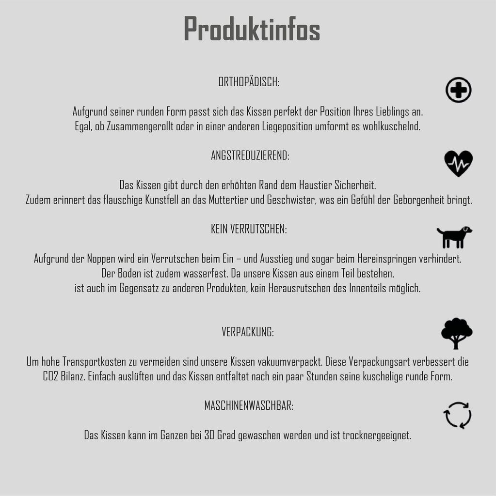 MEDISAFETY Hundebett MILOU Haustierkissen für Hunde und Katzen besonders flauschiges Haustiersofa Kuschelinsel rund 50-80cm in hellgrau, dunkelgra...
