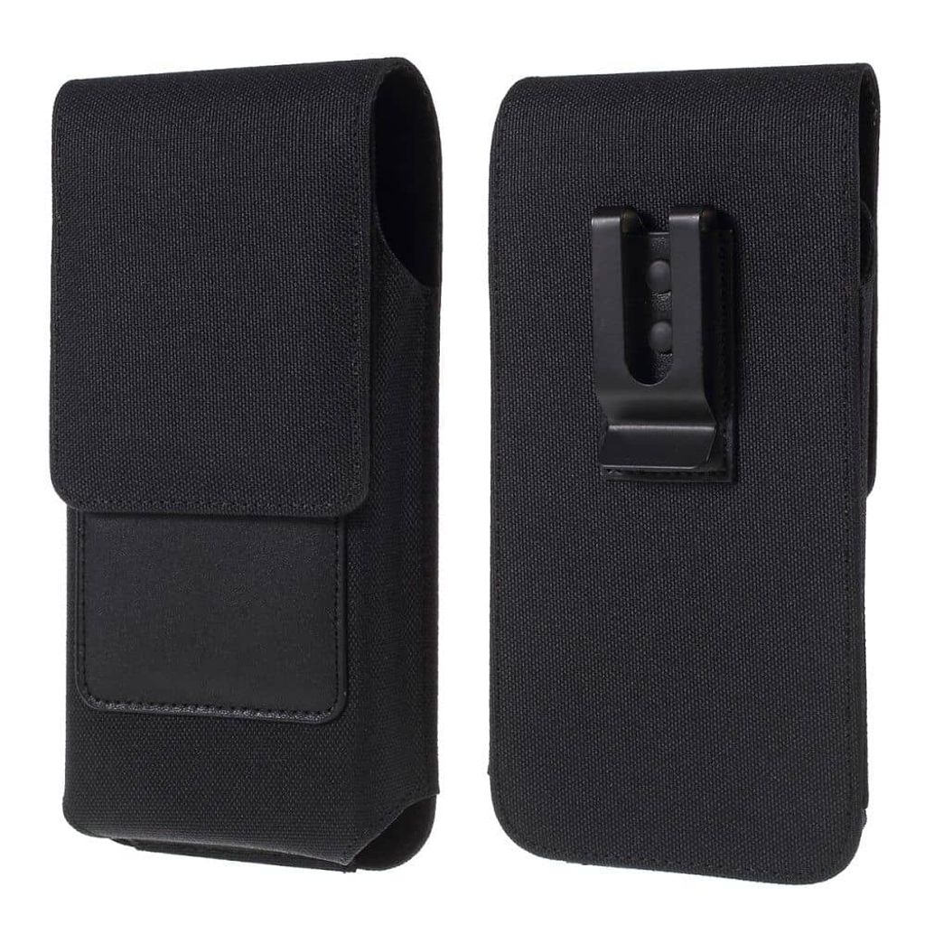 DFV mobile - Neues Design Holster Etui mit Vertikal Metallen Gürtelschlaufen Case Gürtelclip Textil und Leder mit Kartenhalter für Intex Aqua Li...