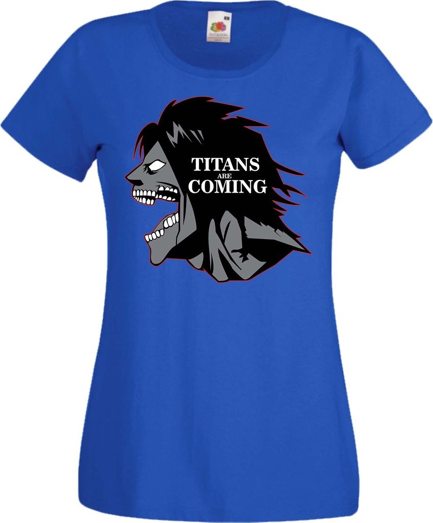 Damen T-Shirt Anime Manga Attack Anime On Titan Titans Are Comings, Lady M / Blau