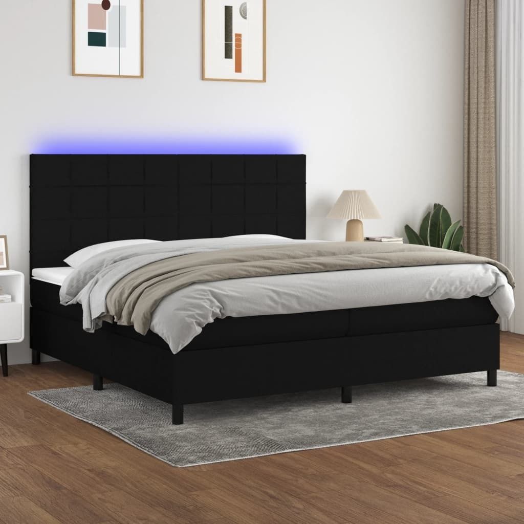 "Rabatt" Boxspringbett mit Matratze - 2 Personen - Strapazierfähiger Stoff - & LED Schwarz 200x200 cm Stoff - Klassische Betten CC6106