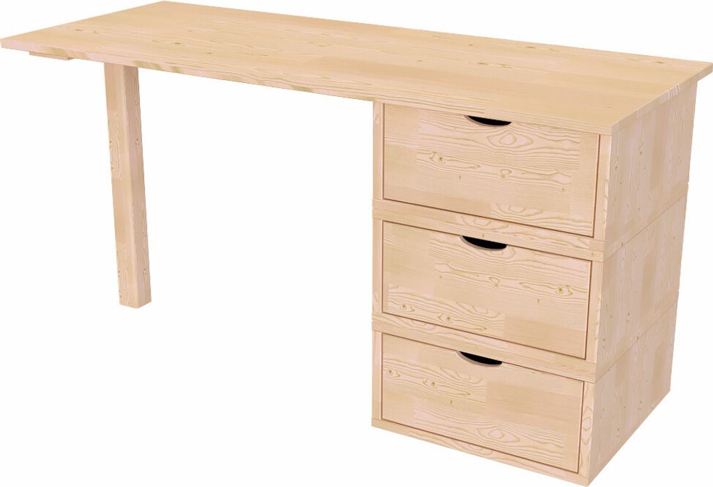 Schreibtisch aus massivholz 3 Schubladen Würfel - Roh (ohne Lack)