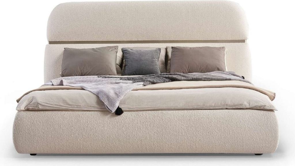 Casa Padrino Luxus Doppelbett Creme / Gold 230 x 244 x H. 130 cm - Massivholz Bett mit Kopfteil - Schlafzimmer Möbel - Hotel Möbel - Luxus Möbel...