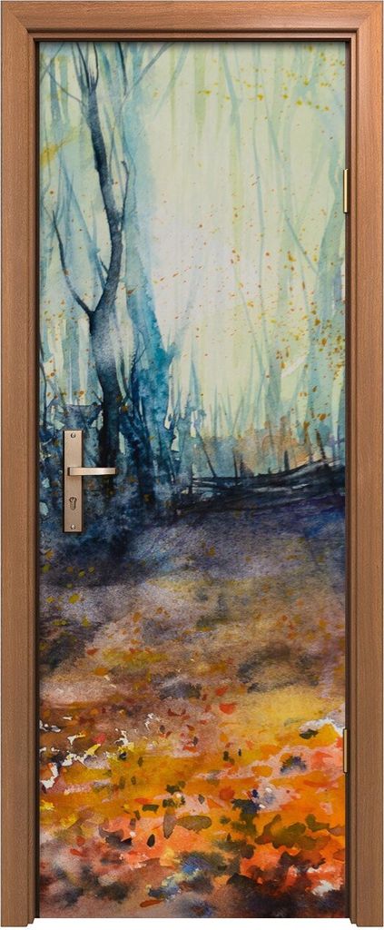 Türposter 70x200 cm Türaufkleber Türtapete Türfolie Klebefolie Natur mit herbstlichem Wald Aquarell