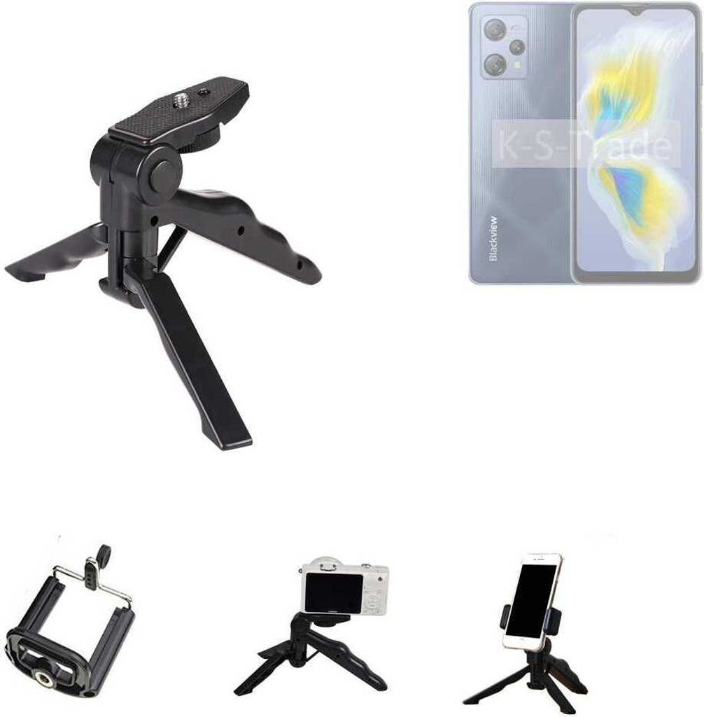 K-S-Trade Stativ Tisch-Ständer Dreibein Handy-Stativ Ständer kompatibel mit Blackview A53 Pro Mini-Stativ Smartphone Tripod Handy-Stativ aus Plastik