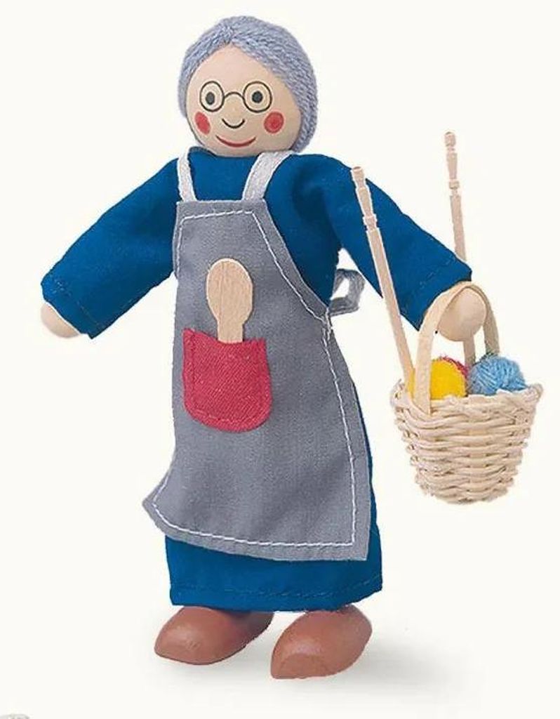 Holz-Biegepuppe Oma Gerda 12cm – Puppenhausfigur mit Produktbild 