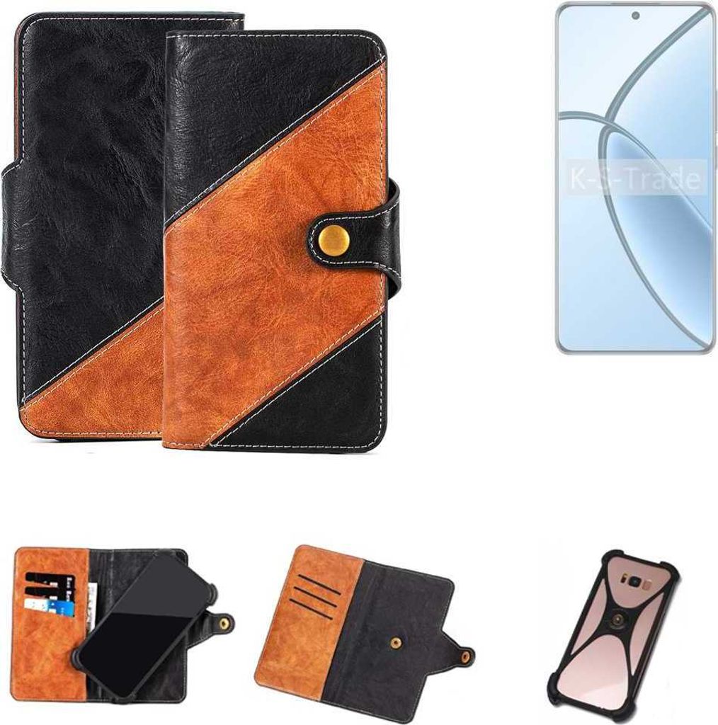 K-S-Trade Handyhülle Schutzhülle Bookstyle Case Wallet-Case kompatibel mit Realme P1 Handy Cover Bumper Klapphülle schwarz hellbraun 1x