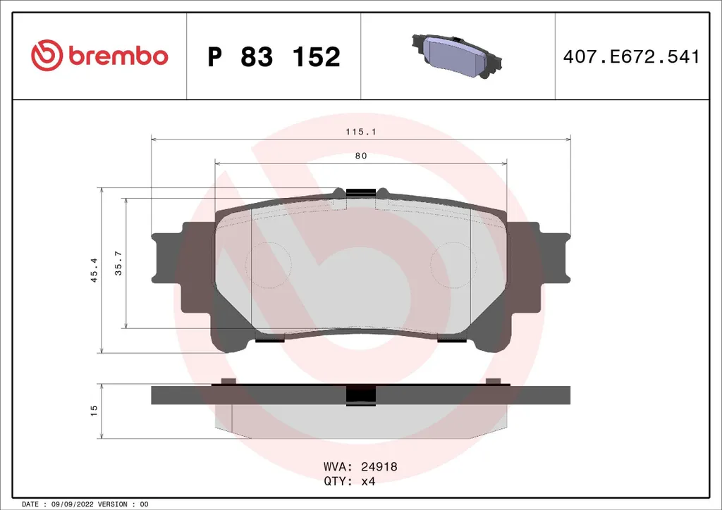 Plaquettes de frein arrière auto Brembo P83152 pour Prius et RX