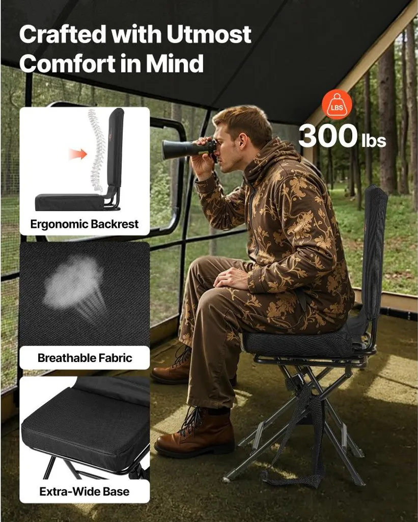 Siège de pêcheur pivotant et pliable - Fauteuil de camping avec dossier - 2