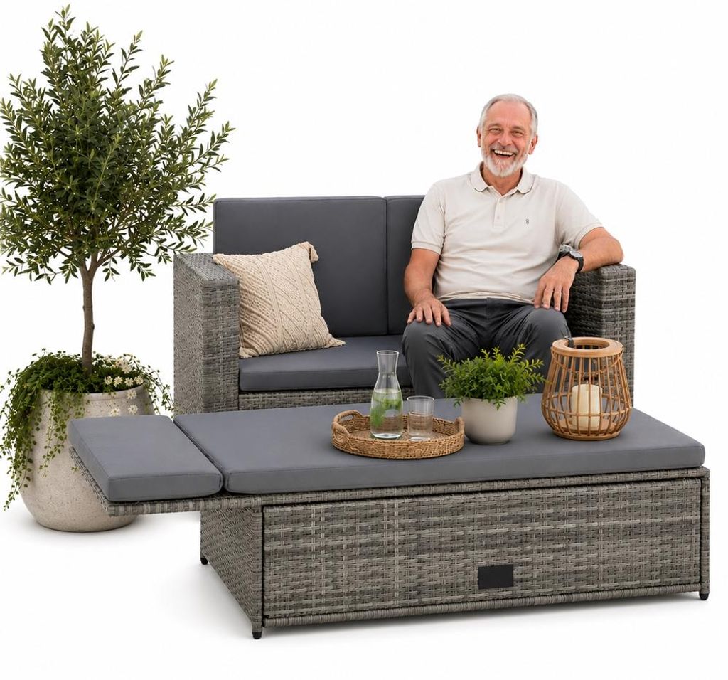 Mucola Gartenmöbel Polyrattan Lounge Sessel Sofa Bank Tisch Produktbild 